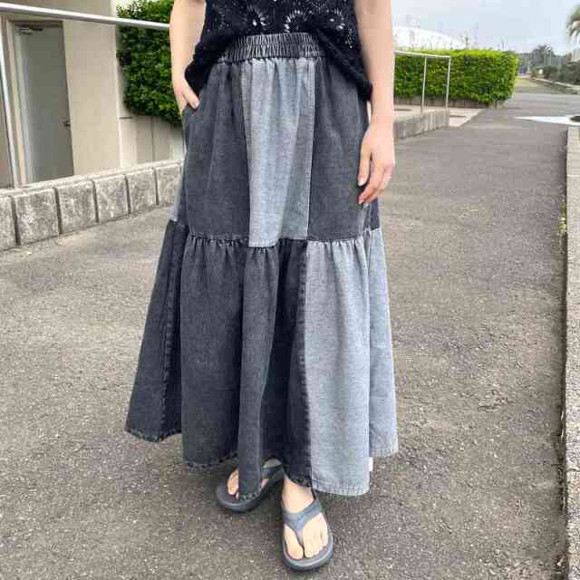デニム配色スカート
