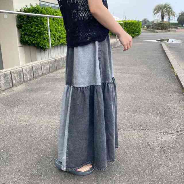 デニム配色スカート