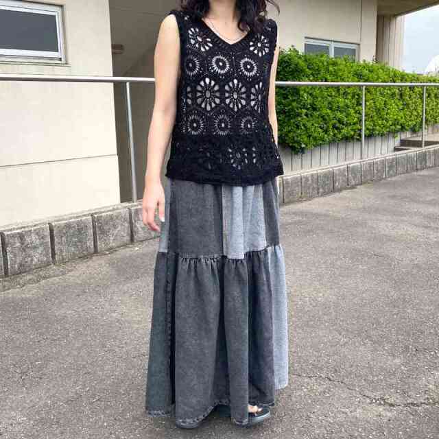 デニム配色スカート