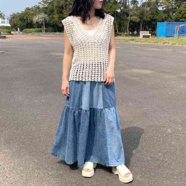デニム配色スカート