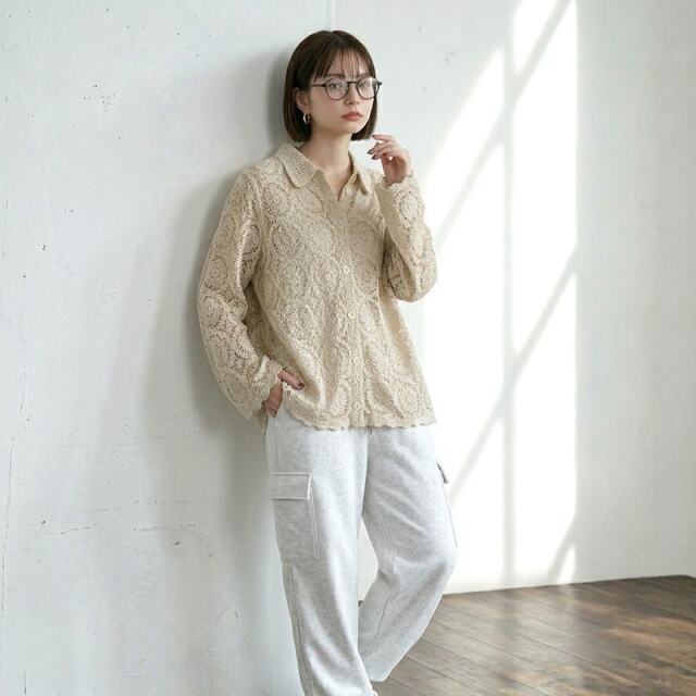 襟付きクロシェカーディガン