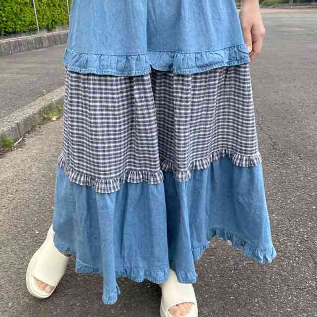 デニムチェック切替スカート