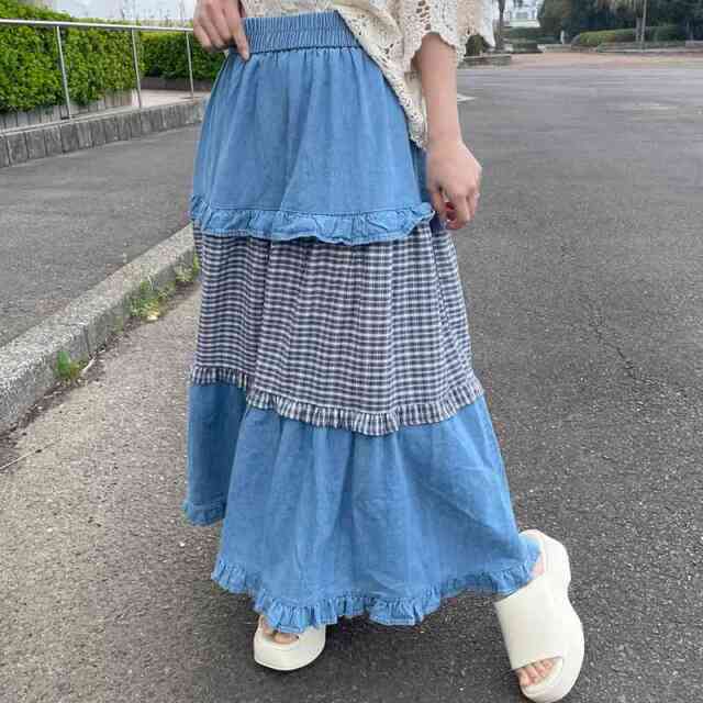 デニムチェック切替スカート