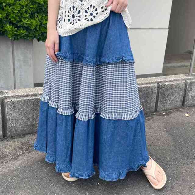 デニムチェック切替スカート