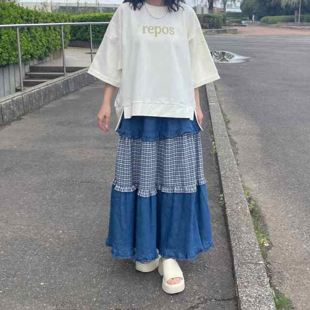 デニムチェック切替スカート