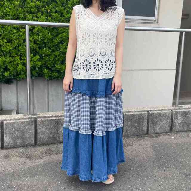 デニムチェック切替スカート