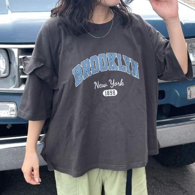 袖フリルカレッジプルオーバー