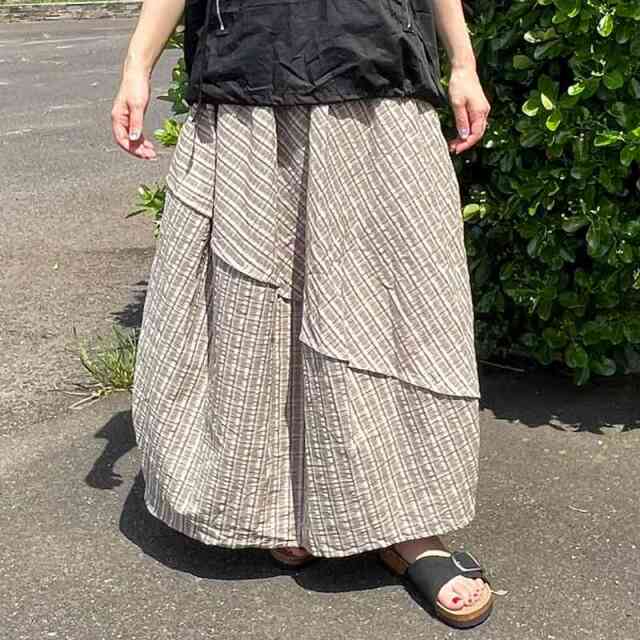 チェック切替コクーンスカート