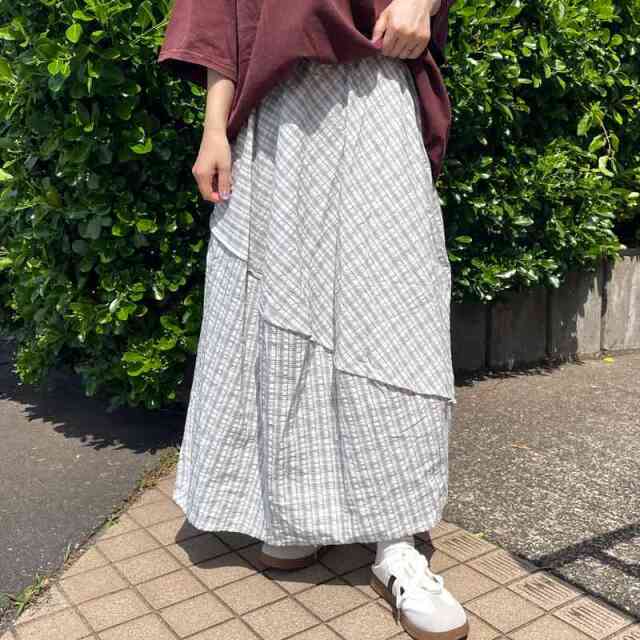 チェック切替コクーンスカート