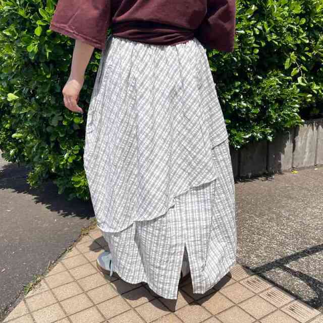チェック切替コクーンスカート