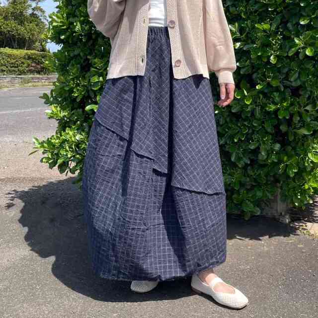チェック切替コクーンスカート