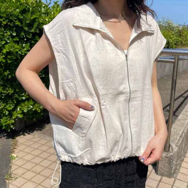 綿麻スタンドZIPベスト