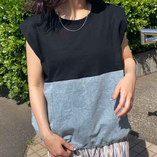 デニム切替ノースリプルオーバー