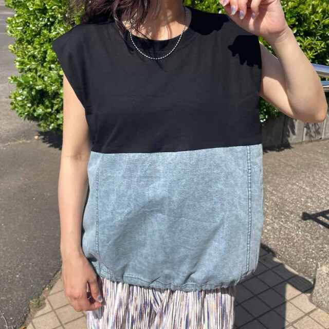 デニム切替ノースリプルオーバー