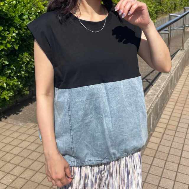デニム切替ノースリプルオーバー