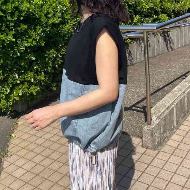 デニム切替ノースリプルオーバー