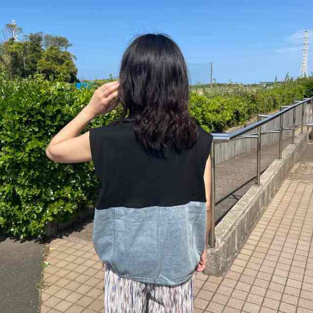 デニム切替ノースリプルオーバー