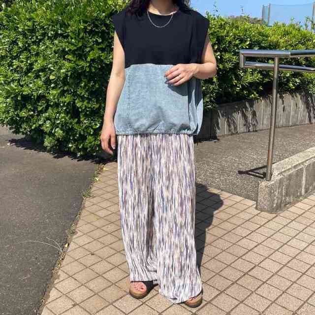 デニム切替ノースリプルオーバー