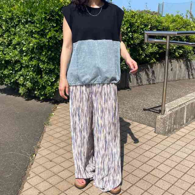 デニム切替ノースリプルオーバー