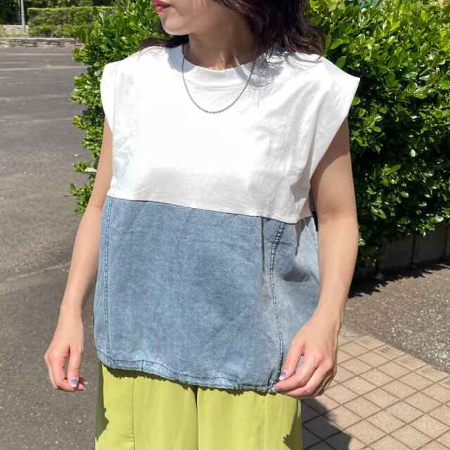 デニム切替ノースリプルオーバー