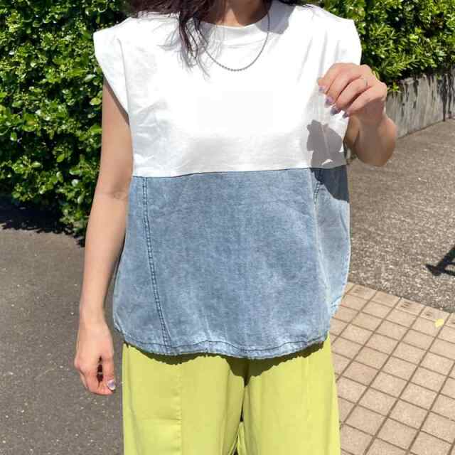 デニム切替ノースリプルオーバー