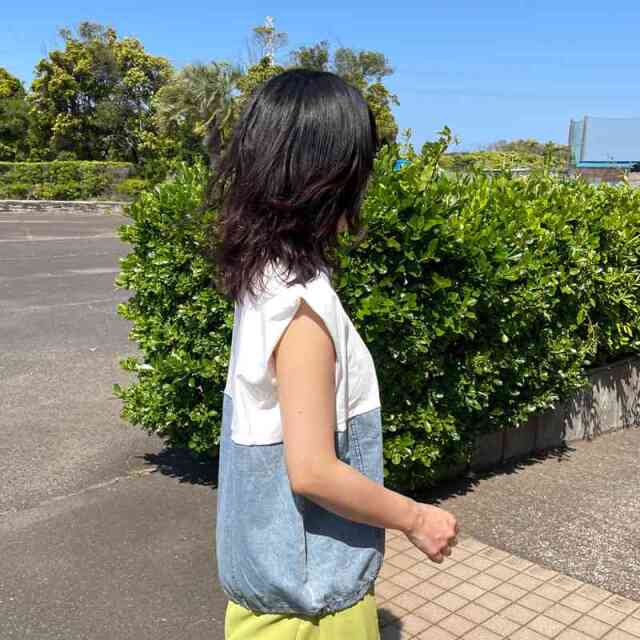 デニム切替ノースリプルオーバー