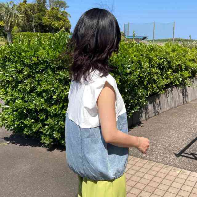 デニム切替ノースリプルオーバー