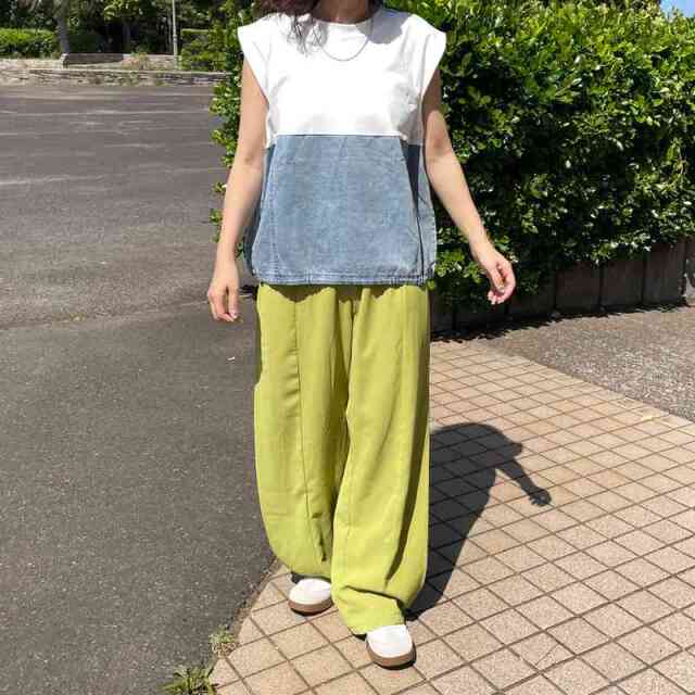 デニム切替ノースリプルオーバー
