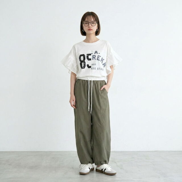 ナイロン風配色イージーパンツ