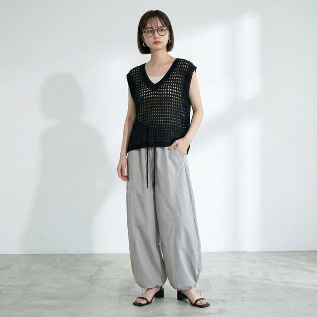 ナイロン風配色イージーパンツ