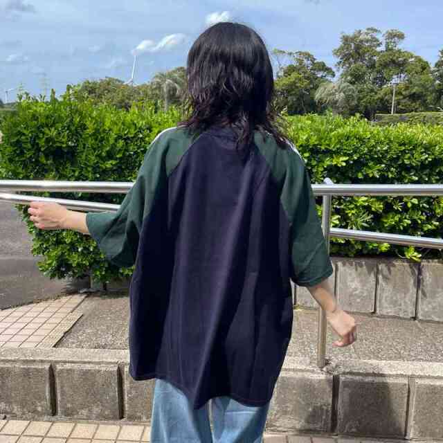 袖ラインラグラン配色BIGTシャツ