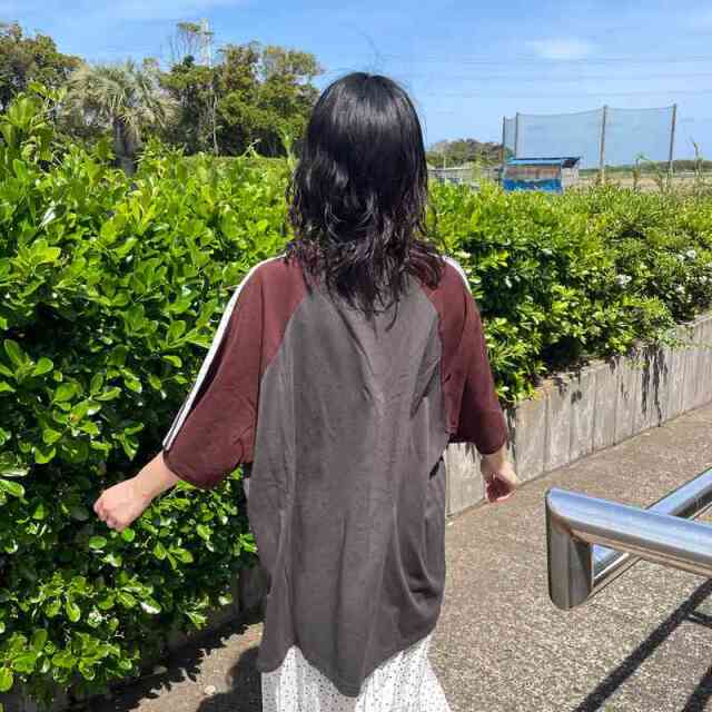 袖ラインラグラン配色BIGTシャツ
