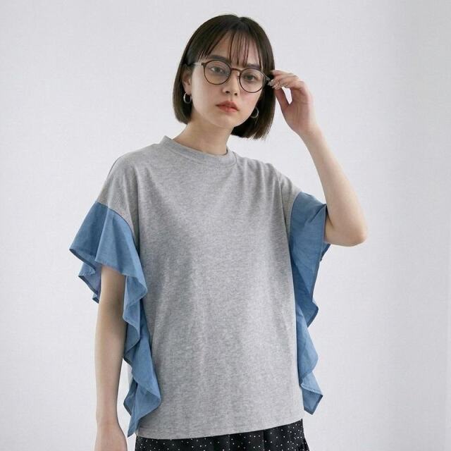 デニム切替フリルプルオーバー