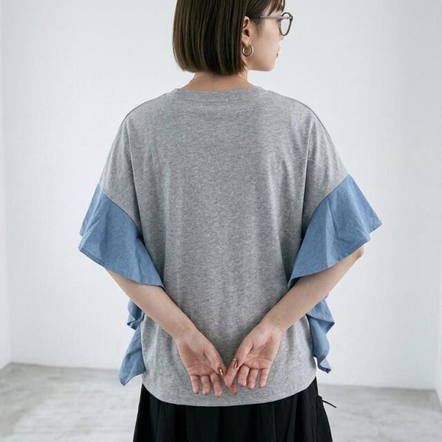 デニム切替フリルプルオーバー