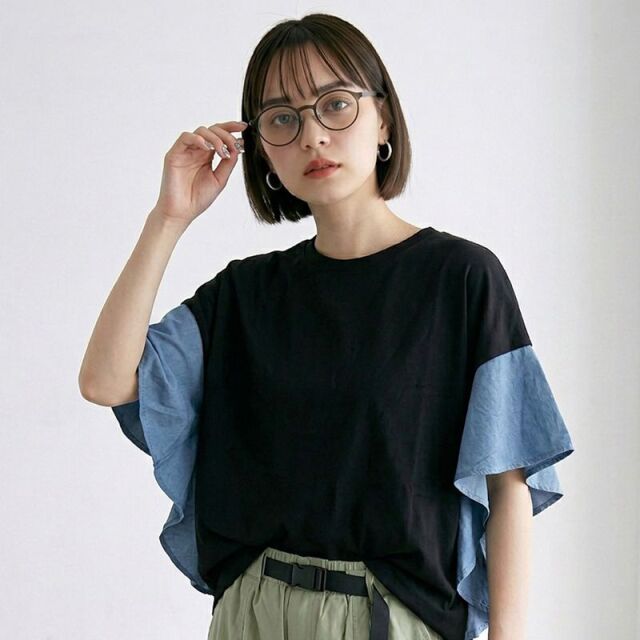 デニム切替フリルプルオーバー