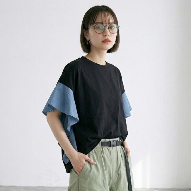 デニム切替フリルプルオーバー