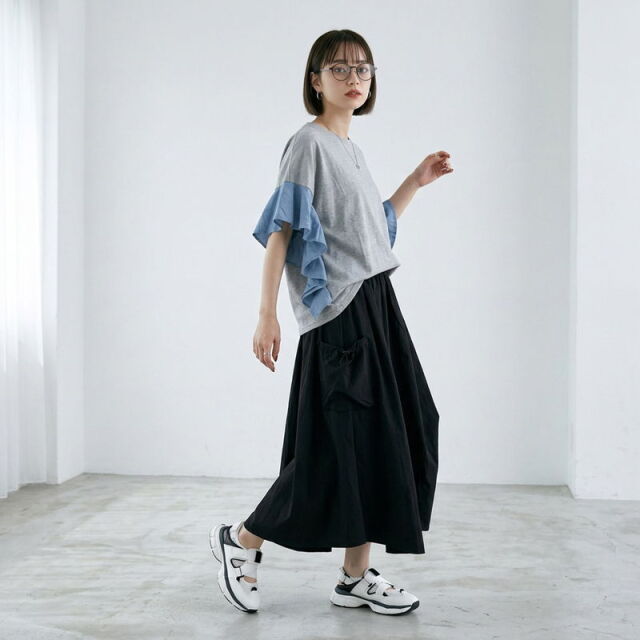 デニム切替フリルプルオーバー