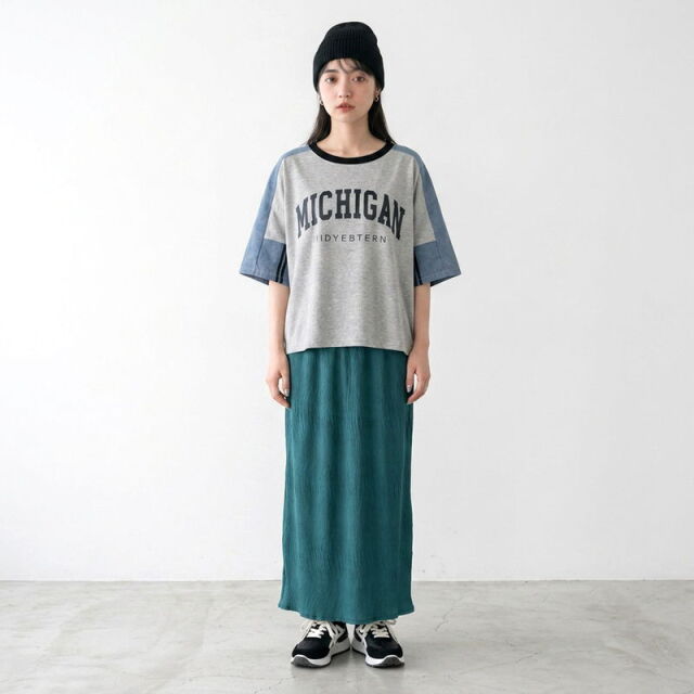 デニム切替ラグランプルオーバー
