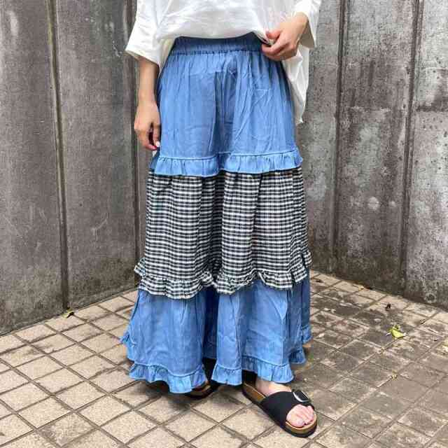 デニムチェック切替スカート