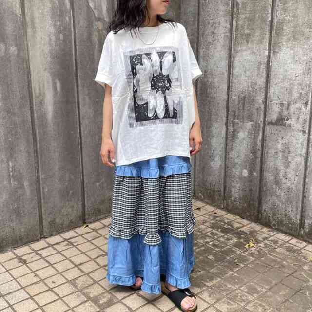 デニムチェック切替スカート