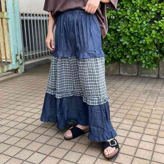 デニムチェック切替スカート