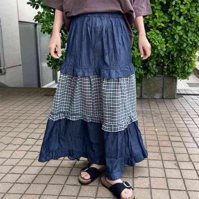 デニムチェック切替スカート