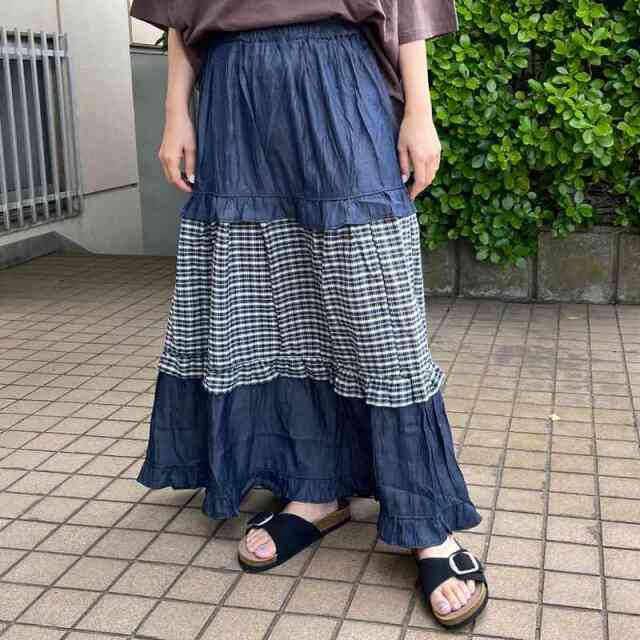 デニムチェック切替スカート