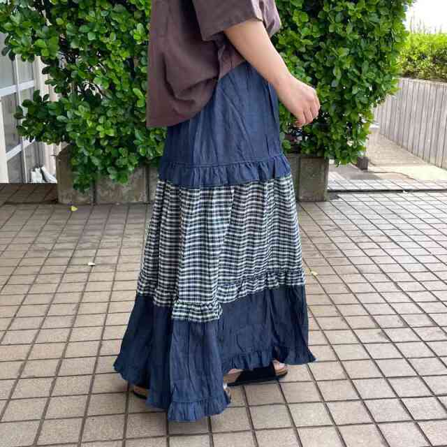 デニムチェック切替スカート