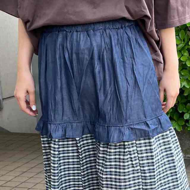 デニムチェック切替スカート