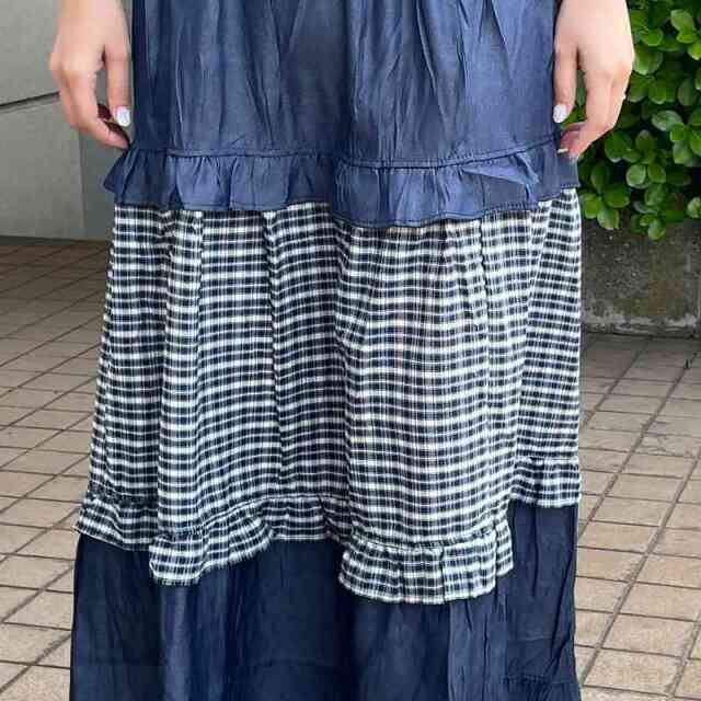 デニムチェック切替スカート