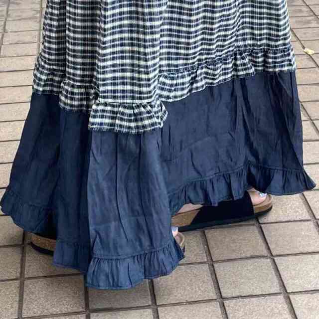 デニムチェック切替スカート