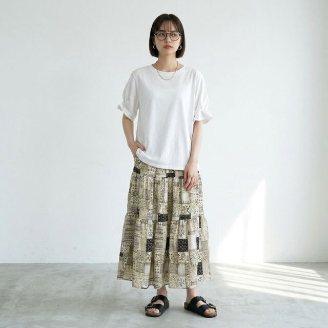 総柄ティアードスカート