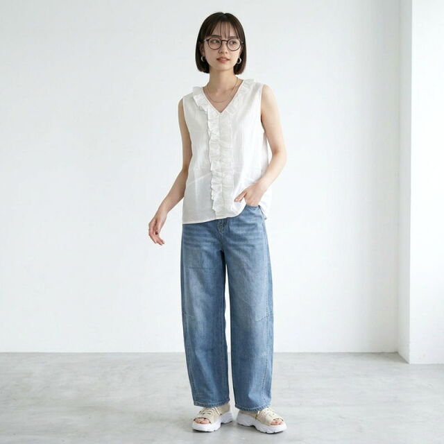 サマーデニムバレルパンツ