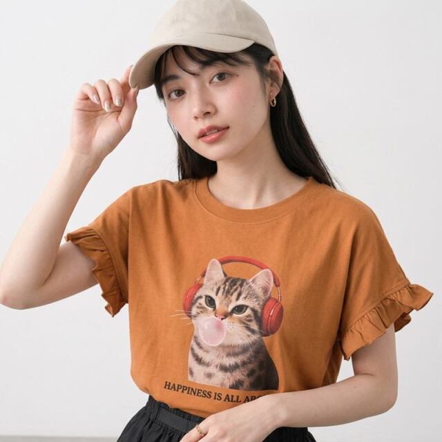 袖フリルヘッドホンネコプルオーバー